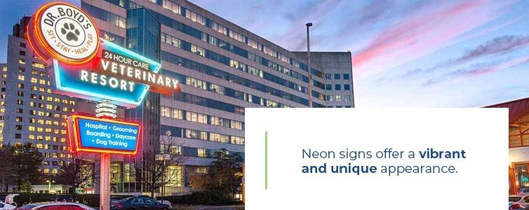 Neon Signs offer a vibrant and unique appearance.