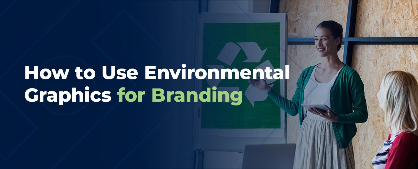 A woman explaining how to use environmental graphics for branding